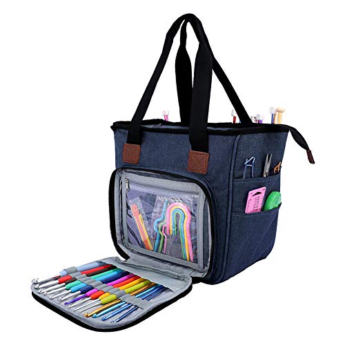 SumDirect Yarn Bag, Knitting Organizer Tote Bag Portable Storage Bag for Yarns, Carrying Projects, Knitting Needles, Crochet Hooks, Manuals and Other Accessories (Blue) - Image 1