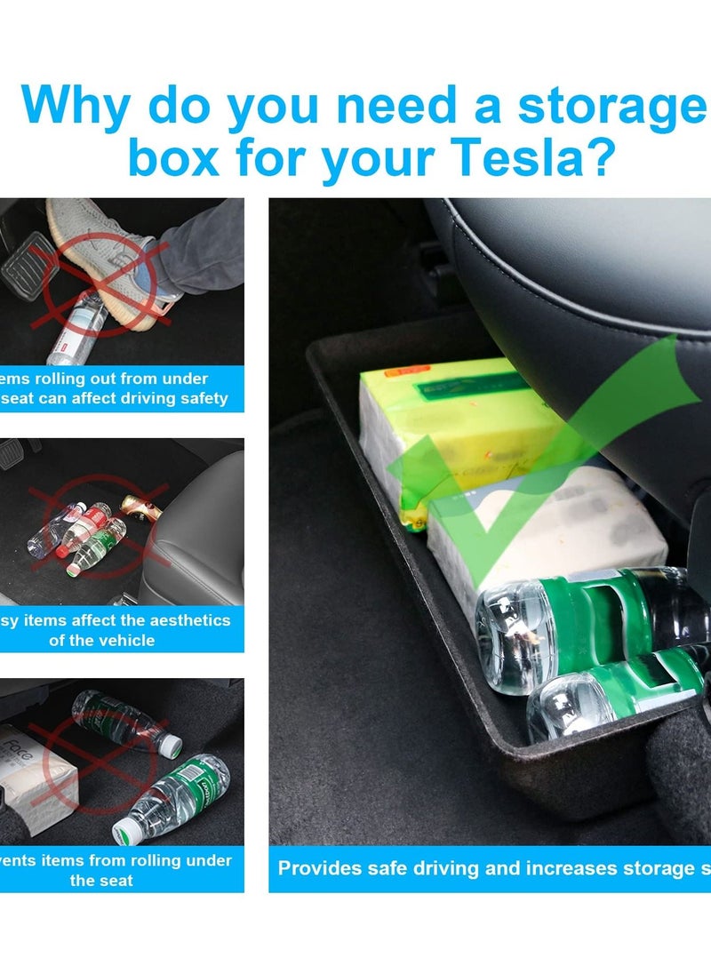 Under Seat Storage Box Organizer Tray for Tesla Model Y 2022 2021 2016-2020, Compatible with Tesla Model Y Accessories, Hidden Tray Under Car Seat Storage (Original Felt Texture)
