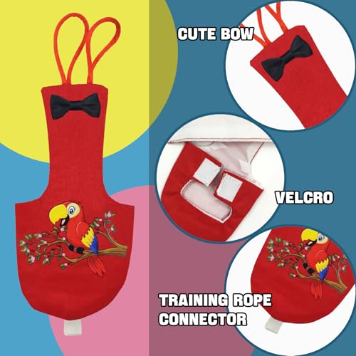 XQIGI Bird Diaper Washable Parrot Diapers Reusable Bird Flight Suit Nappies Protective Breathable Parrot Nappy Clothes for Parakeet Macaw Budgie Canary Budgie Cockatiel(Red, Large) - Image 4