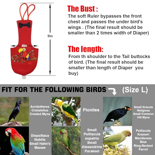 XQIGI Bird Diaper Washable Parrot Diapers Reusable Bird Flight Suit Nappies Protective Breathable Parrot Nappy Clothes for Parakeet Macaw Budgie Canary Budgie Cockatiel(Red, Large) - Image 5
