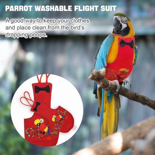 XQIGI Bird Diaper Washable Parrot Diapers Reusable Bird Flight Suit Nappies Protective Breathable Parrot Nappy Clothes for Parakeet Macaw Budgie Canary Budgie Cockatiel(Red, Large) - Image 3