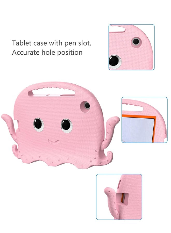 SUNDAREE جراب تابلت لجهاز سامسونج جالاكسي تاب A9 مقاس 8.7 بوصة، غطاء واقٍ خفيف الوزن ومقاوم للصدمات ومتين مع مسند للأطفال والبنات، أخطبوط وردي - Image 2