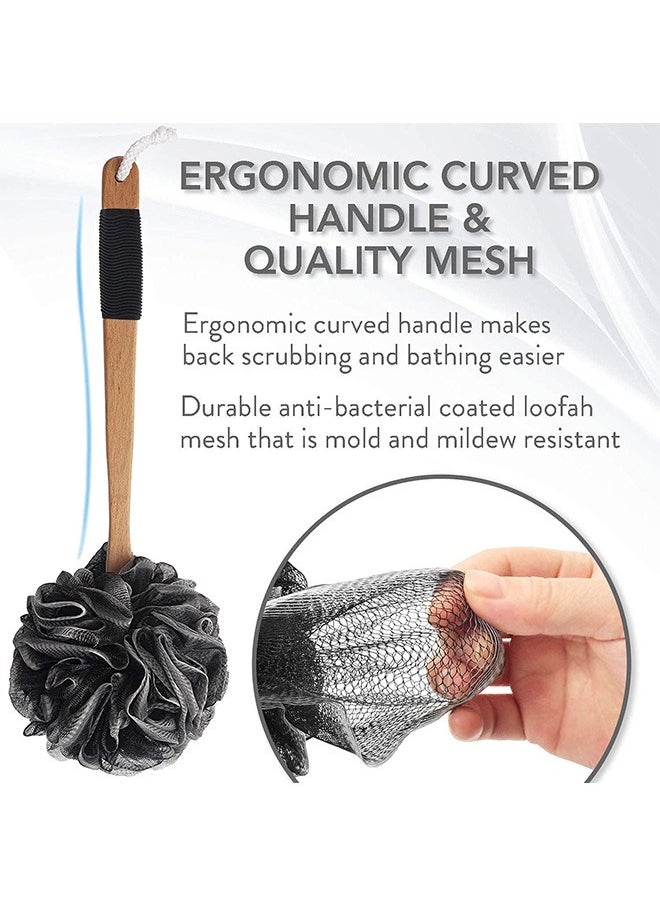 Garlo - Loofah Back Scrubber with Bamboo Charcoal ,Loofah Sponge with Long Handle for Shower | Exfoliating Luffa Bath Sponge for Body & Back - Image 1