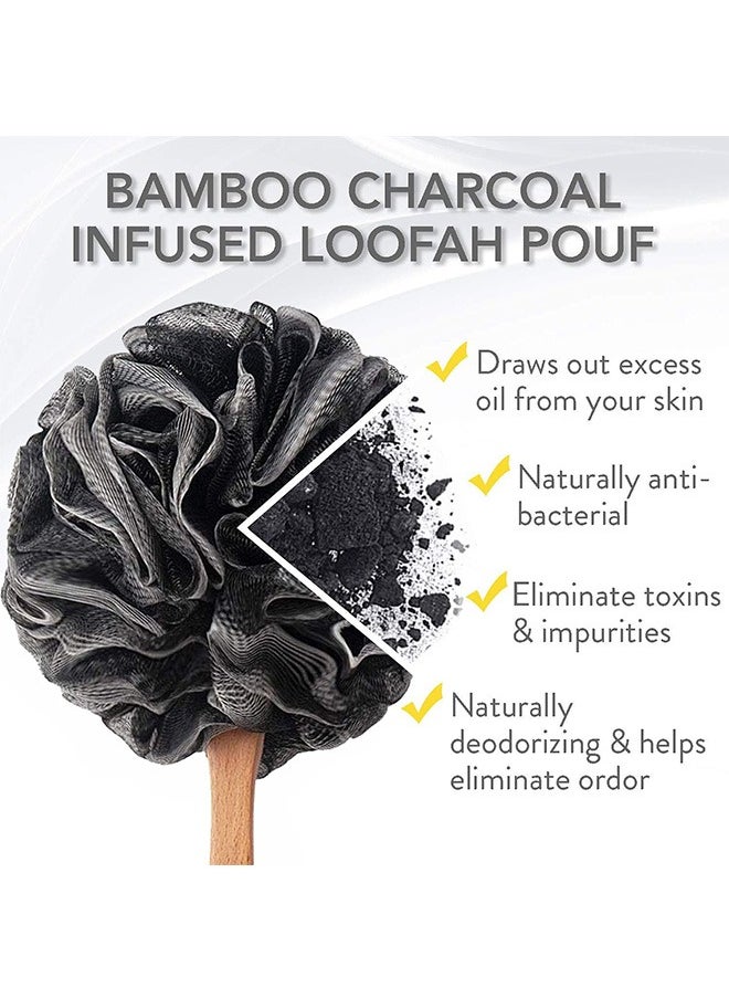 Garlo - Loofah Back Scrubber with Bamboo Charcoal ,Loofah Sponge with Long Handle for Shower | Exfoliating Luffa Bath Sponge for Body & Back - Image 1