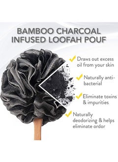 Garlo Loofah Back Scrubber with Bamboo Charcoal ,Loofah Sponge with Long Handle for Shower | Exfoliating Luffa Bath Sponge for Body & Back  - Image 2