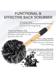 Garlo Loofah Back Scrubber with Bamboo Charcoal ,Loofah Sponge with Long Handle for Shower | Exfoliating Luffa Bath Sponge for Body & Back  - Image 3