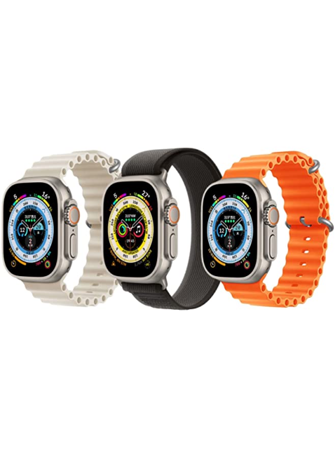 IAF Silicone Ocean Band Strap for Apple Watch Ultra 8- 49mm Set of 3 White-Gray-Orange