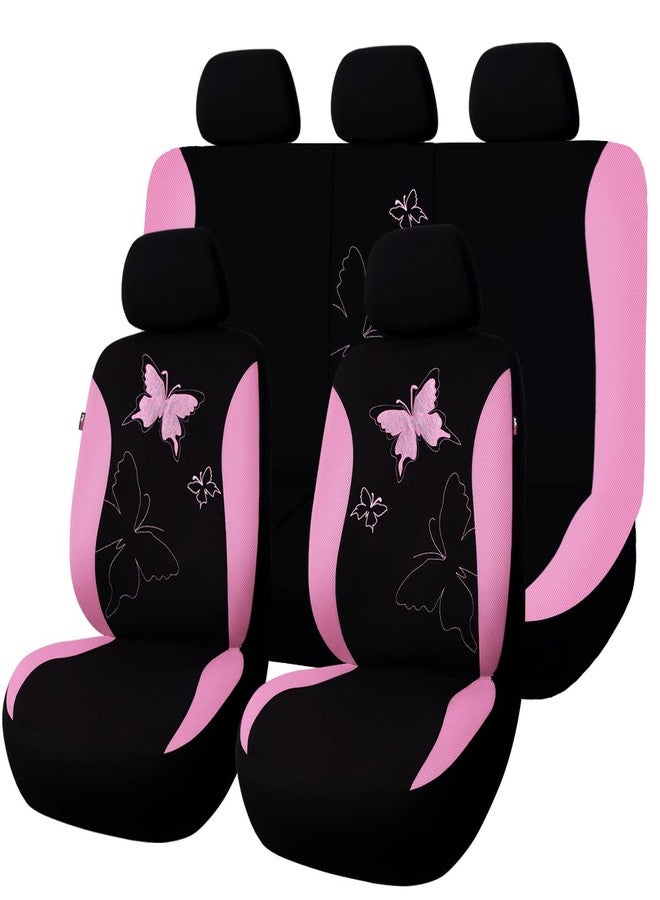 Flying Banner Butterfly car seat Covers ful Set Fashion Universal Lady Woman Female Rear Bench Split Colorized (Pink, Full Set - Lace) - Image 1