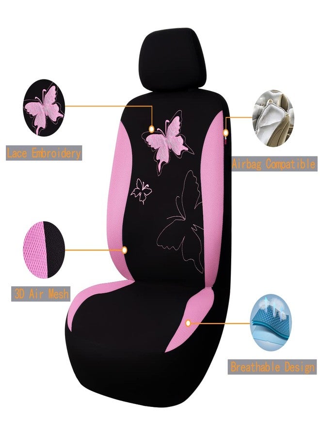 Flying Banner Butterfly car seat Covers ful Set Fashion Universal Lady Woman Female Rear Bench Split Colorized (Pink, Full Set - Lace) - Image 2