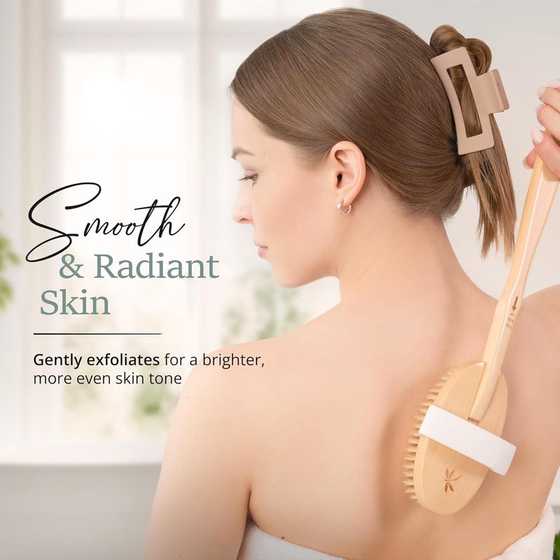 Belula Dry Brushing Body Brush Set Natural Boar Bristle Body Brush Exfoliating Face Brush Bath Gloves Ideal Dry Skin Brush for Lymphatic Drainage Healthy Glowing Skin - Image 3