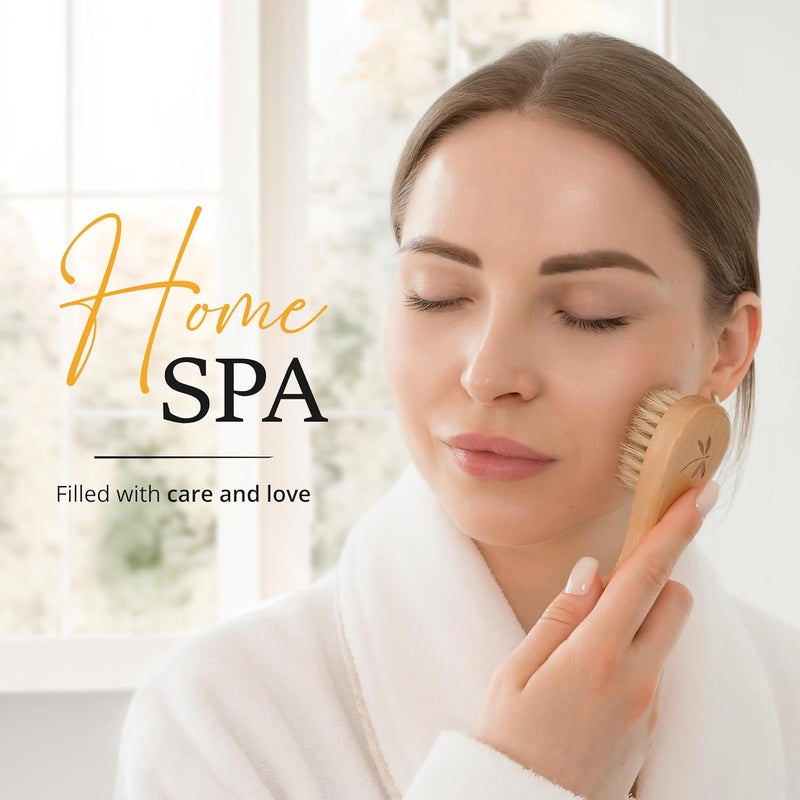 Belula Dry Brushing Body Brush Set Natural Boar Bristle Body Brush Exfoliating Face Brush Bath Gloves Ideal Dry Skin Brush for Lymphatic Drainage Healthy Glowing Skin - Image 5