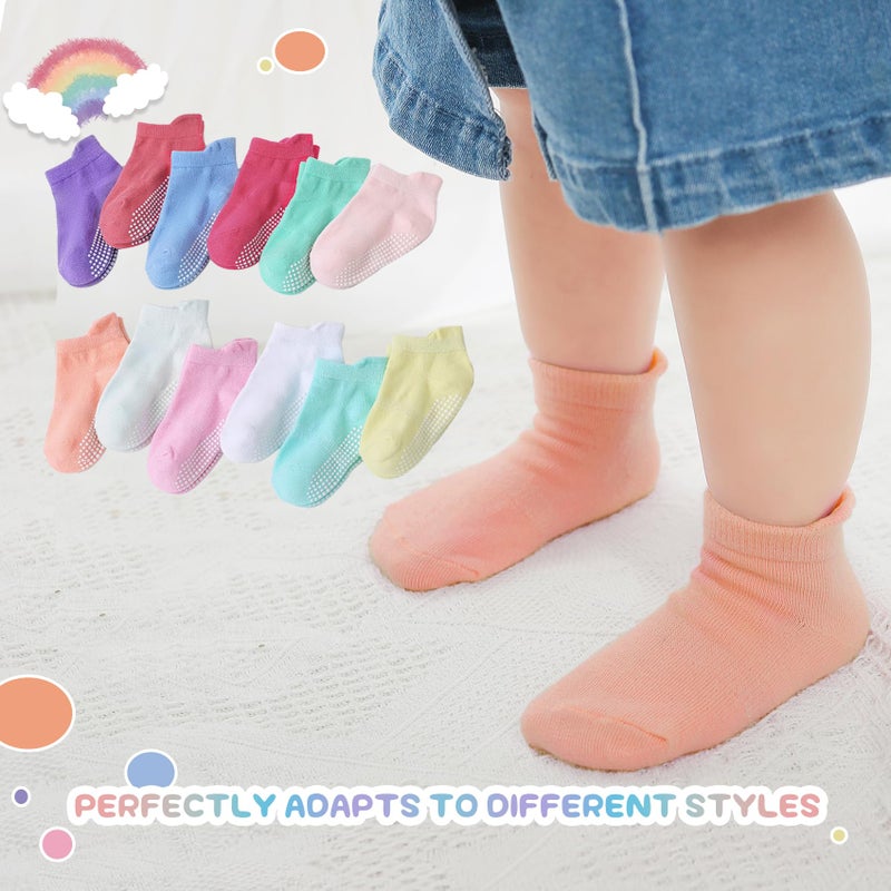 Aroveea Baby Toddler Socks Grip Non Slip Boys Girls Cotton 12 Pack for 5-7 Years Kids Ankle Cute Socks 6M-7Years - Image 2