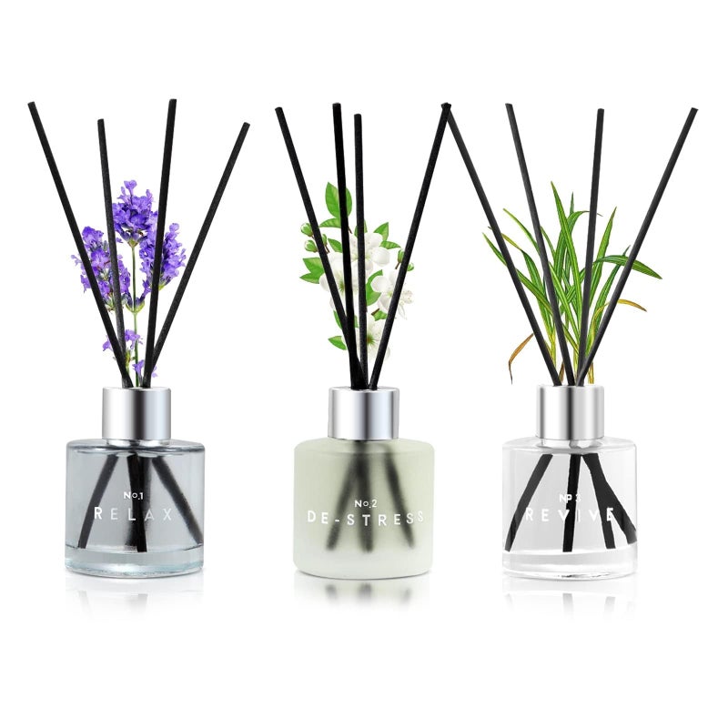 DIUFJAG 3 Pack Fragrance Reed Diffuser 50ML Lavender Jasmine Lemongrass Aromatherapy Diffuser Set with 12 Black Fiber SticksAir Freshener for Bedroom Bathroom Office 82X 66X 21 inch 