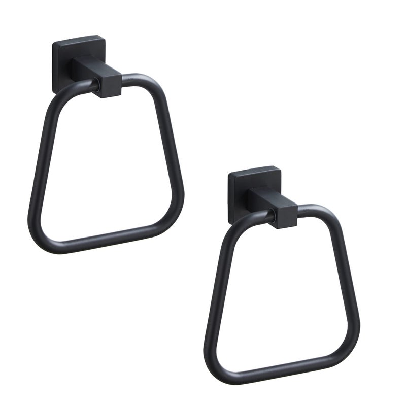 bluebyrne Matte Black Towel Ring for Bathroom 2 Pack Kitchen Bath Towel Holder Hangers Wall Mount Heavy Duty Stainless Steel