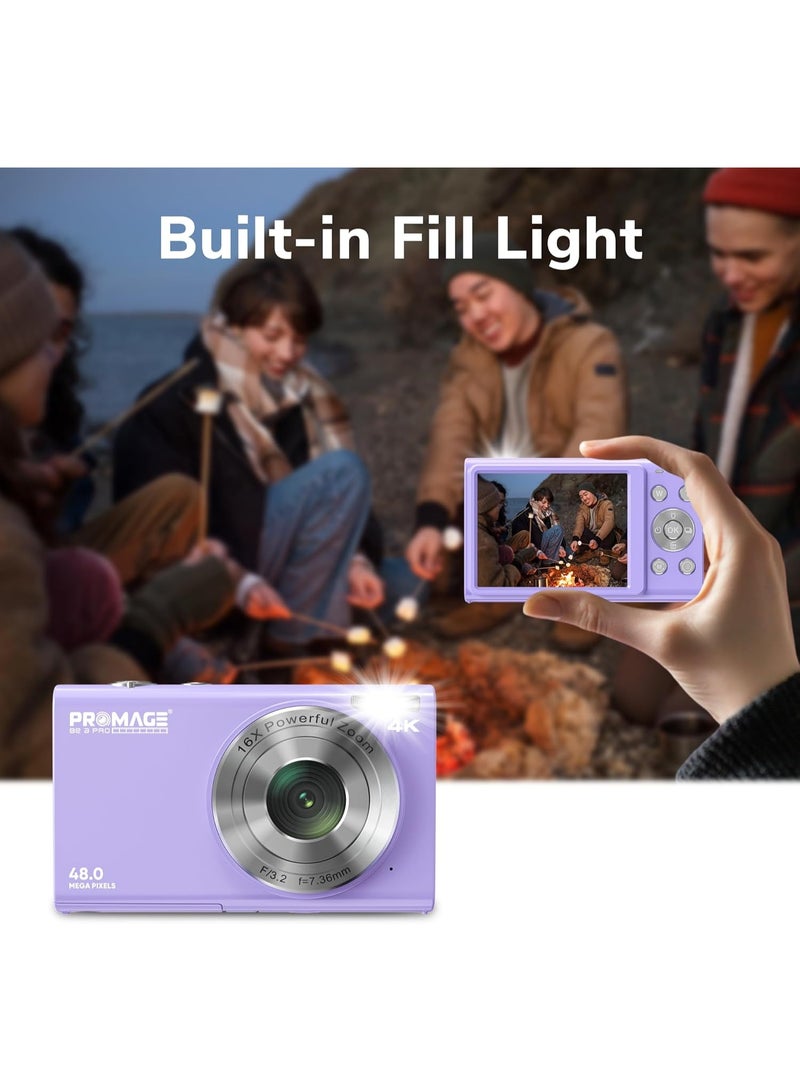 PROMAGE PROMAGE PC105 Digital Camera 48MP – Purple, 1080p Video, 2.4″ LCD Screen, 16X Digital Zoom, USB Rechargeable - Image 5