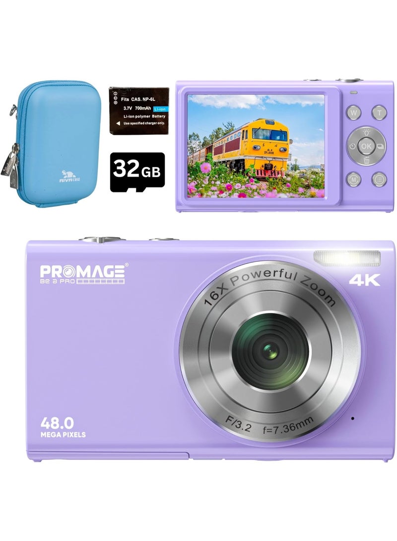 PROMAGE PROMAGE PC105 Digital Camera 48MP – Purple, 1080p Video, 2.4″ LCD Screen, 16X Digital Zoom, USB Rechargeable - Image 1