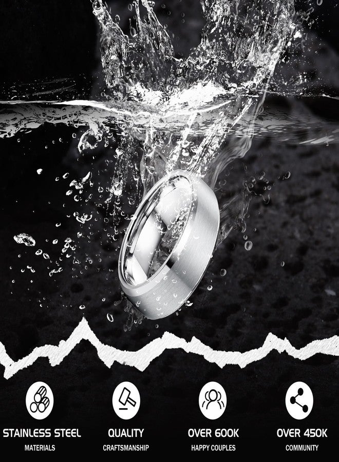 جي ستايل خواتم جي ستايل من الفولاذ المقاوم للصدأ للرجال والنساء، مقاس 8 مم، خواتم زفاف، سطح غير لامع - حافة مصقولة مشطوفة، مقاس خاتم رجالي 8، خواتم فضية للرجال - Image 3