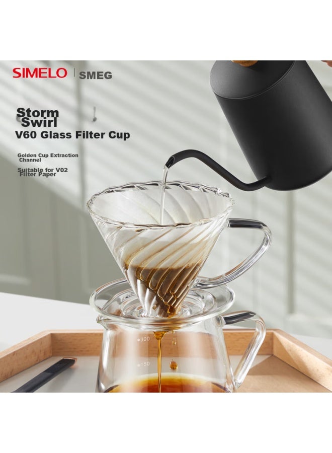 Simelo Pour-over Coffee Dripper, Coffee Pot, Glass Drip Coffee Filter, V60 Storm Pattern Glass Filter Cup 02 - Image 1