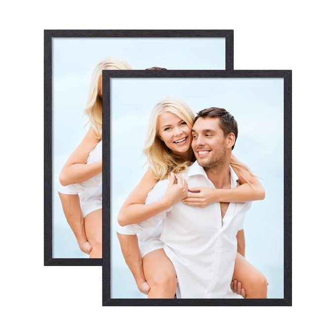 8X10 PICTURE FRAME SET OF 2BLACK PHOTO FRAMES COLLAGE MADE OF SOLID WOOD WITH REAL GLASS FRONT FOR WALL OR TABLETOP DISPLAYVERTICAL OR HORIZONTAL HANGING