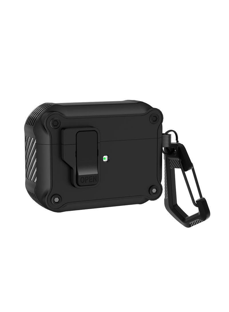 Airpods pro earphone case with automatic safety lock clip, hard shell full body case, with Apple Airpods pro wireless charging case - Image 1