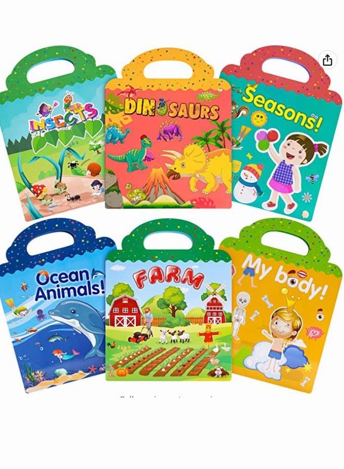 Reusable Sticker Book for Kids 2-4 8 Set Preschool Learning Activities Quiet Busy Book for Toddler Travel Sticker Book Seasons Dinosaurs Insect and Farms Educational Gifts - Image 1
