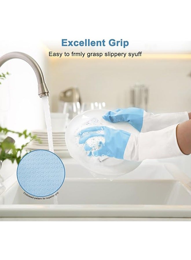 3 Pair Household Cleaning Gloves , Reusable Kitchen Dishwashing Gloves with Silicone material, Waterproof, Non Slip, Rubber Cleaning Gloves,  Dishwashing Gloves, Gradient Blue Color Kitchen Gloves for Hand and Finger Health Protection - Image 4