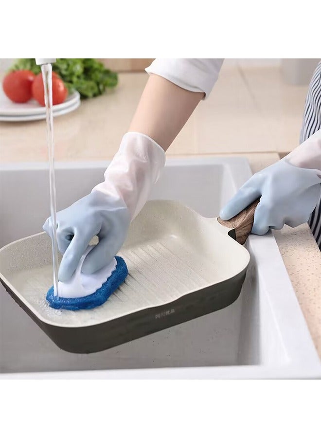 3 Pair Household Cleaning Gloves , Reusable Kitchen Dishwashing Gloves with Silicone material, Waterproof, Non Slip, Rubber Cleaning Gloves,  Dishwashing Gloves, Gradient Blue Color Kitchen Gloves for Hand and Finger Health Protection - Image 2