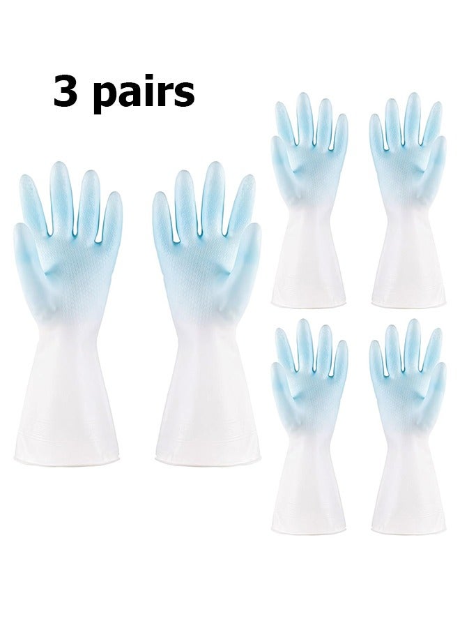3 Pair Household Cleaning Gloves , Reusable Kitchen Dishwashing Gloves with Silicone material, Waterproof, Non Slip, Rubber Cleaning Gloves,  Dishwashing Gloves, Gradient Blue Color Kitchen Gloves for Hand and Finger Health Protection - Image 1