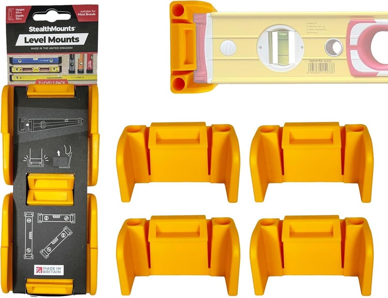 StealthMounts Yellow Universal Level Holder | Locking Level Mounts | 2 Pack | Fits All Brands | Perfect for Level Storage - Image 1
