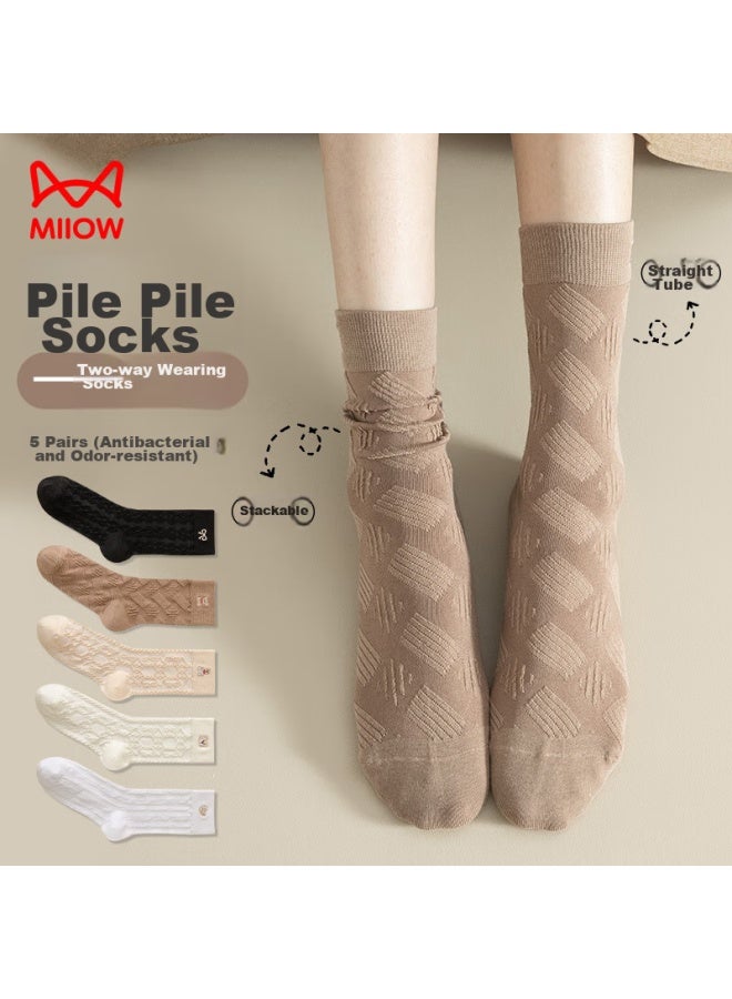 MIIOW Maoren 5 Pairs Of Women's Socks, Summer Thin Embroidered Mid-calf Socks, Popular -style Cute Student Socks, Floor Socks - Image 4