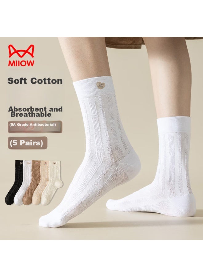 MIIOW Maoren 5 Pairs Of Women's Socks, Summer Thin Embroidered Mid-calf Socks, Popular -style Cute Student Socks, Floor Socks - Image 2