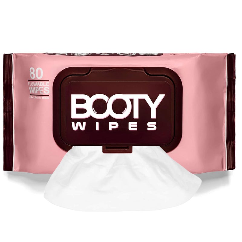 BOOTY WIPES Flushable Wipes for Women - 80-Count Wet Wipes for Adults - pH-Balanced Feminine Wipes with Vitamin E and Aloe - Gentle Feminine Hygiene Body Wipes - No Fragrance Large Toilet Wipes - Image 1