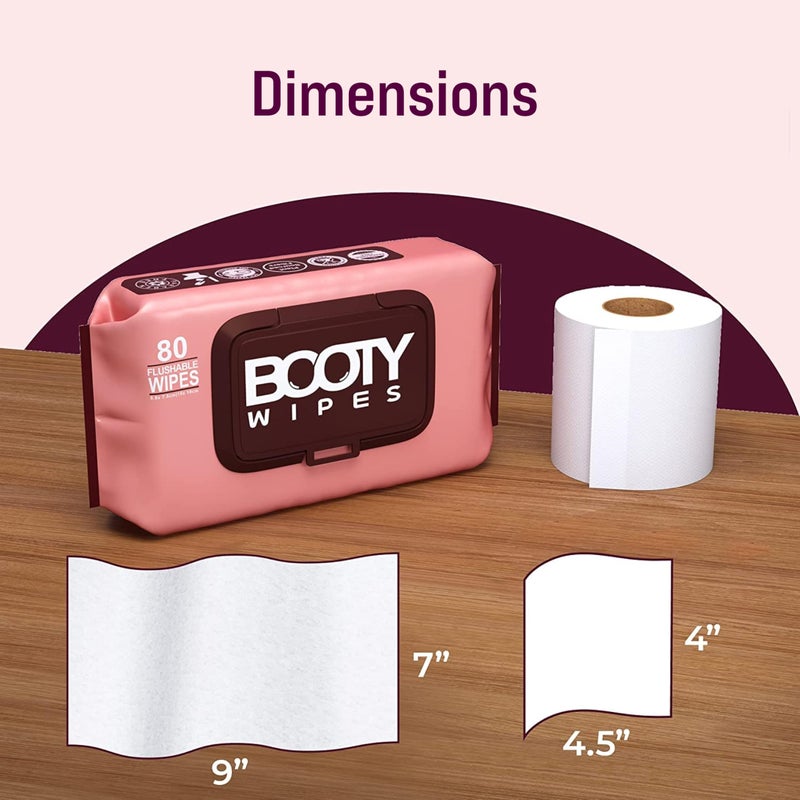 BOOTY WIPES Flushable Wipes for Women - 80-Count Wet Wipes for Adults - pH-Balanced Feminine Wipes with Vitamin E and Aloe - Gentle Feminine Hygiene Body Wipes - No Fragrance Large Toilet Wipes - Image 3