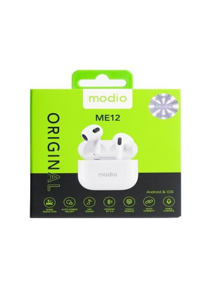 modio ME12 Original Wireless Bluetooth Earphones for Android & iOS | In-Ear Stereo Earbuds with Built-in Mic, Touch Control, Noise Reduction & Long Battery Life | Lightweight, Secure Fit Headset for Music, Calls, Workouts & Daily Use - Image 3