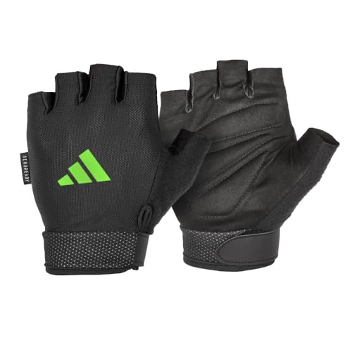 adidas Essential Adjustable Fingerless Gloves for Men and Women - Padded Weight Lifting Gloves - Adjustable Wrist Straps for Tailored, Secure Fit - Lime, Large - Image 3