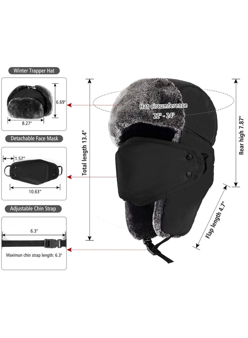VIUAUAX Winter Warm Hat With Detachable Mask,Winter Hats for Men Women,Winter Thick Hat, Trapper Ushanka Hat with Ear Faps  Cold Weather Warm Fur Snow Ski Hat - Image 4