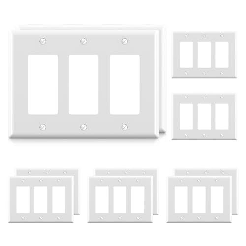 AIDA 3Gang Midsize Light Switch Cover Plate Glossy White Decorator Wall Plates 10Pack Unbreakable Thermoplastic Outlet Covers Receptacles Faceplate UL Listed 488 H x 675 L - Image 1