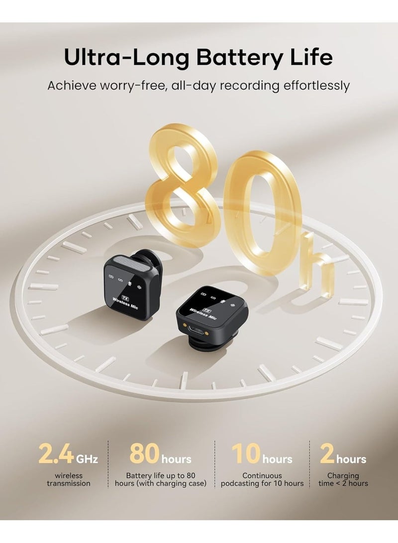 كوراكس مجموعة الميكروفون اللاسلكي، ميكروفون Lavalier اللاسلكي لـ iPhone iPad Android مع حالة الشحن 80 ساعة عمر البطارية ، إلغاء الضوضاء ، 164ft Range Plug-Play Clip On Lapel Mic for Youtube ، تسجيل الفيديو ، Vlog ، البث الحي (2 TX + 1RX + حالة الشحن) - Image 4