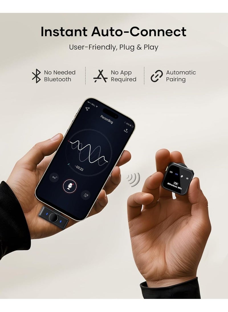 كوراكس مجموعة الميكروفون اللاسلكي، ميكروفون Lavalier اللاسلكي لـ iPhone iPad Android مع حالة الشحن 80 ساعة عمر البطارية ، إلغاء الضوضاء ، 164ft Range Plug-Play Clip On Lapel Mic for Youtube ، تسجيل الفيديو ، Vlog ، البث الحي (2 TX + 1RX + حالة الشحن) - Image 2