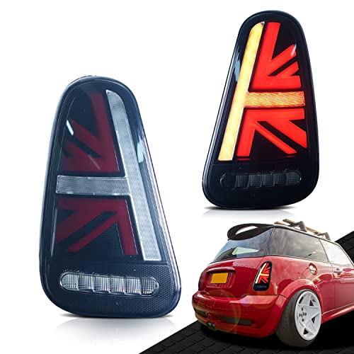 Archaic for Mini Cooper R50-53 2001-2007 Tail Lights Assembly, Full LED Rear Lamps for 1st gen Mini Cooper Hatchback/Convertible, Sequential Turn Signal Taillight Assemblies, Plug&Play, Pair, Smoke - Image 1