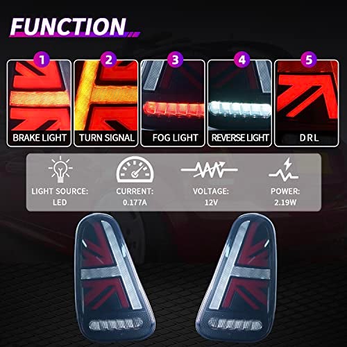 Archaic for Mini Cooper R50-53 2001-2007 Tail Lights Assembly, Full LED Rear Lamps for 1st gen Mini Cooper Hatchback/Convertible, Sequential Turn Signal Taillight Assemblies, Plug&Play, Pair, Smoke - Image 2