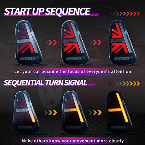 Archaic for Mini Cooper R50-53 2001-2007 Tail Lights Assembly, Full LED Rear Lamps for 1st gen Mini Cooper Hatchback/Convertible, Sequential Turn Signal Taillight Assemblies, Plug&Play, Pair, Smoke - Image 3