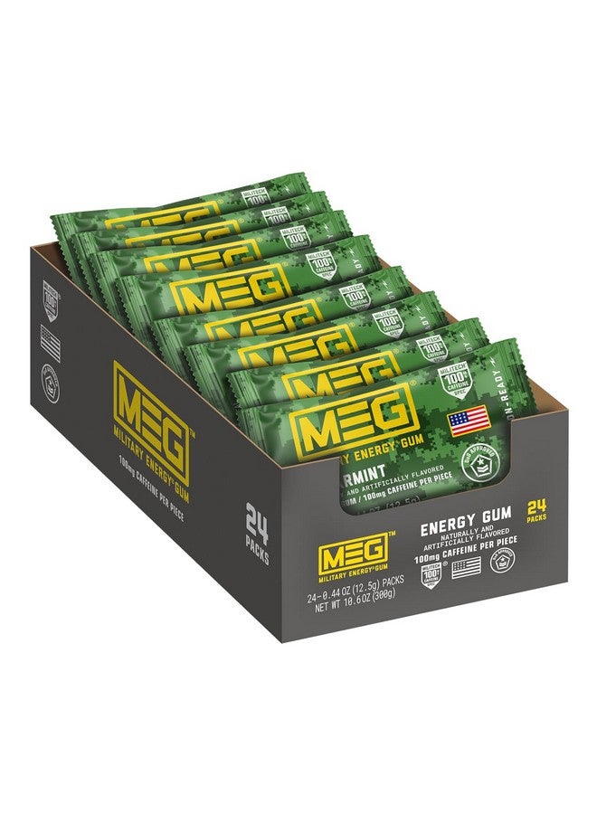 MEG - Military Energy Gum | 100mg of Caffeine Per Piece + Increase Energy + Boost Physical Performance + Spearmint 24 Pack (120 Count) - Image 1