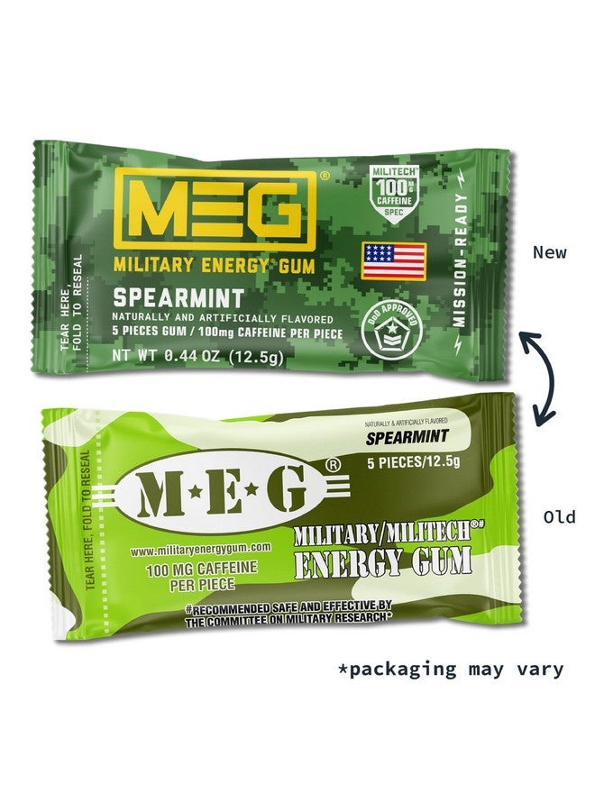 MEG - Military Energy Gum | 100mg of Caffeine Per Piece + Increase Energy + Boost Physical Performance + Spearmint 24 Pack (120 Count) - Image 3