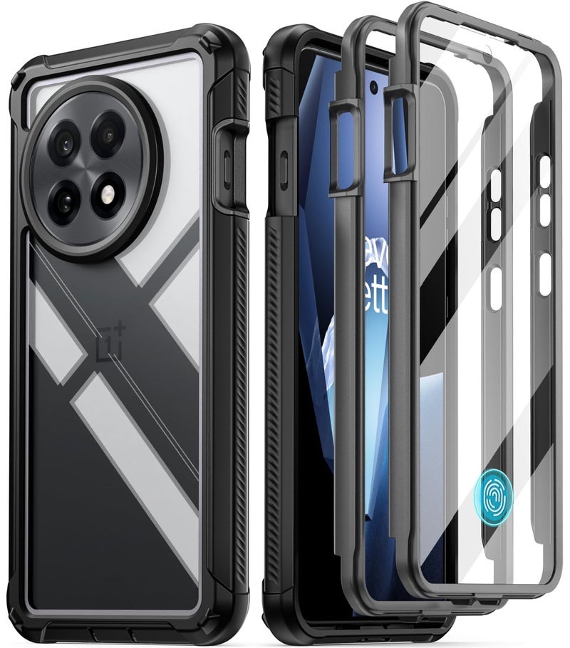 Poetic Guardian Case for OnePlus 13R 5G (2025), Built-in Screen Protector [Work with Fingerprint ID], [2 Front Frames] [20FT Mil-Grade Drop Tested] Full Body Shockproof Clear Cover Case, Black/Clear - Image 1