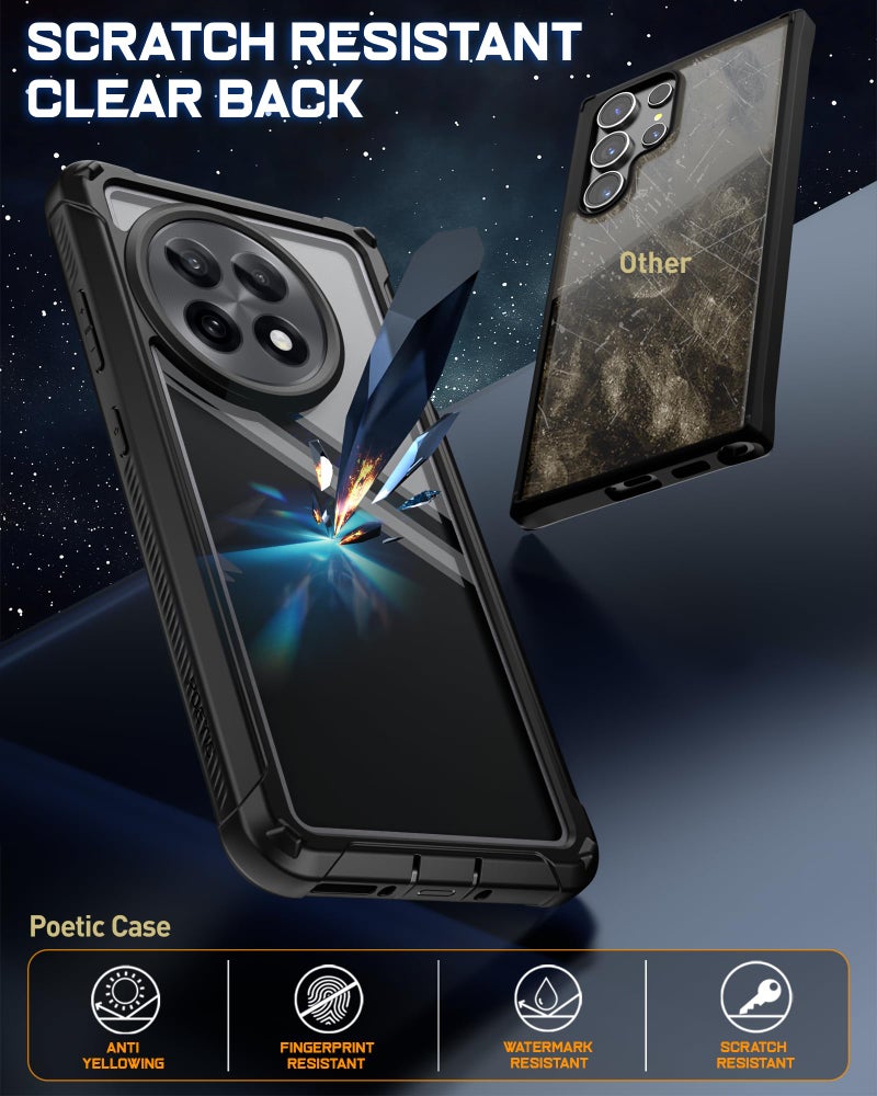 Poetic Guardian Case for OnePlus 13R 5G (2025), Built-in Screen Protector [Work with Fingerprint ID], [2 Front Frames] [20FT Mil-Grade Drop Tested] Full Body Shockproof Clear Cover Case, Black/Clear - Image 3