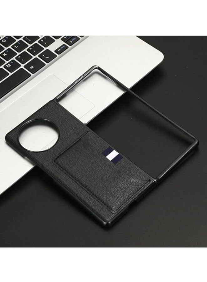 عام الغطاء القابل للطي للهاتف بفتحة بطاقة متوافق مع VIVO X Fold2/3/3 Pro و VIVO X Fold 2/3/3 Pro، ويتميز بتصميم فتحة بطاقة بنمط الليتشي. - Image 3