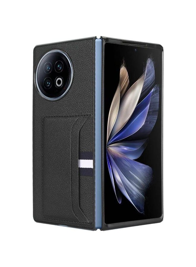 عام الغطاء القابل للطي للهاتف بفتحة بطاقة متوافق مع VIVO X Fold2/3/3 Pro و VIVO X Fold 2/3/3 Pro، ويتميز بتصميم فتحة بطاقة بنمط الليتشي. - Image 1