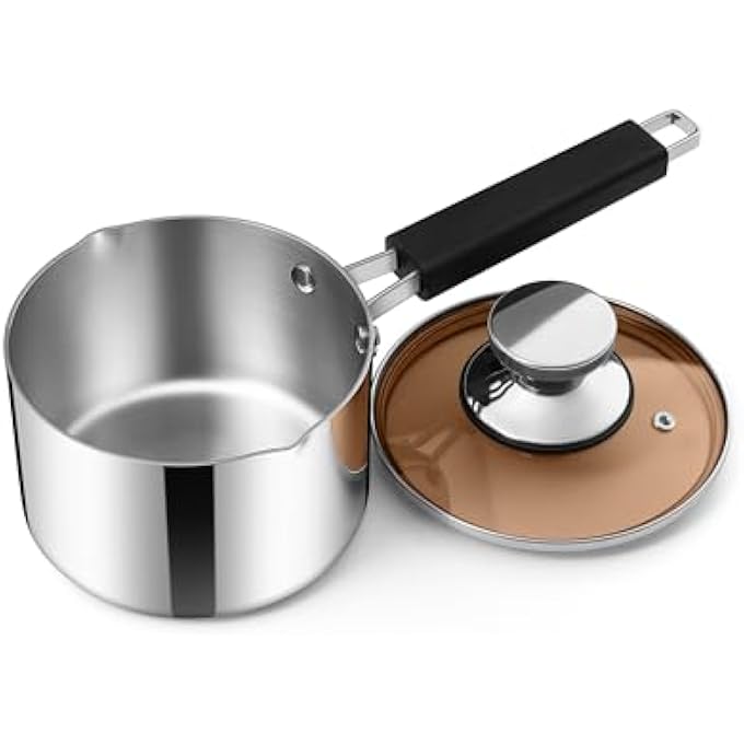 إي-فار وعاء صلصة سعة 1 كوارت مع غطاء من الفولاذ المقاوم للصدأ، وعاء طهي صغير ثلاثي الطبقات مع فوهة صب، وعاء صلصة حثي متعدد الأغراض، مقبض StayCool متوافق مع جميع مواقد الطهي، آمن للاستخدام في غسالة الأطباق - Image 2