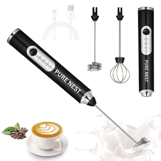 RECHARGEABLE HANDHELD MILK FROTHER 3SPEED ELECTRIC FOAM MAKER FOR COFFEE WITH 2 WHISKS COFFEE DECORATION TOOL STANDUP DESIGN FOR LATTE CAPPUCCINO CREAM MORE
